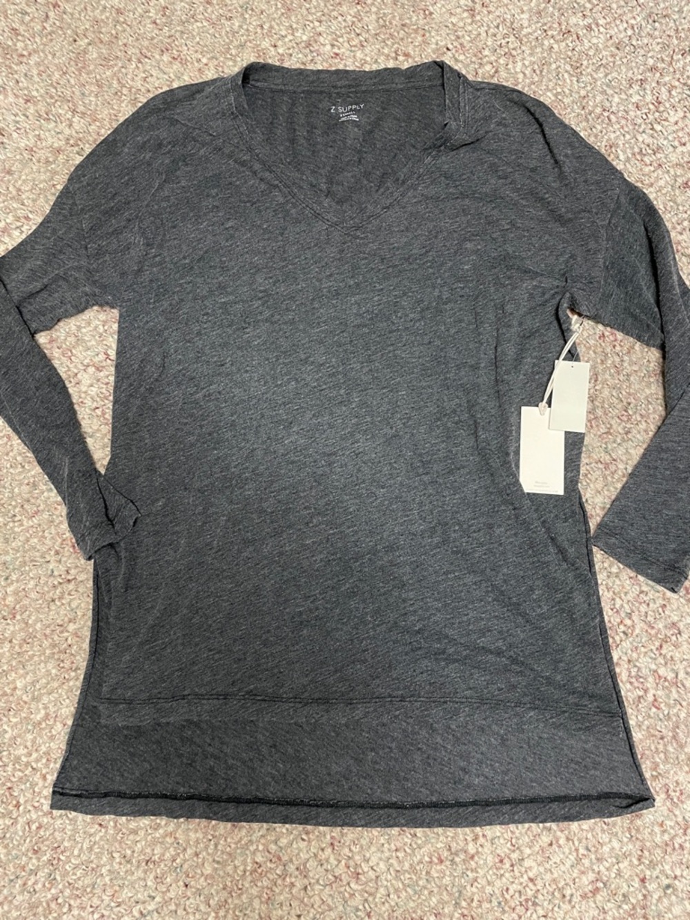 Z Supply Dark Charcoal V-Neck Long Sleeve Top